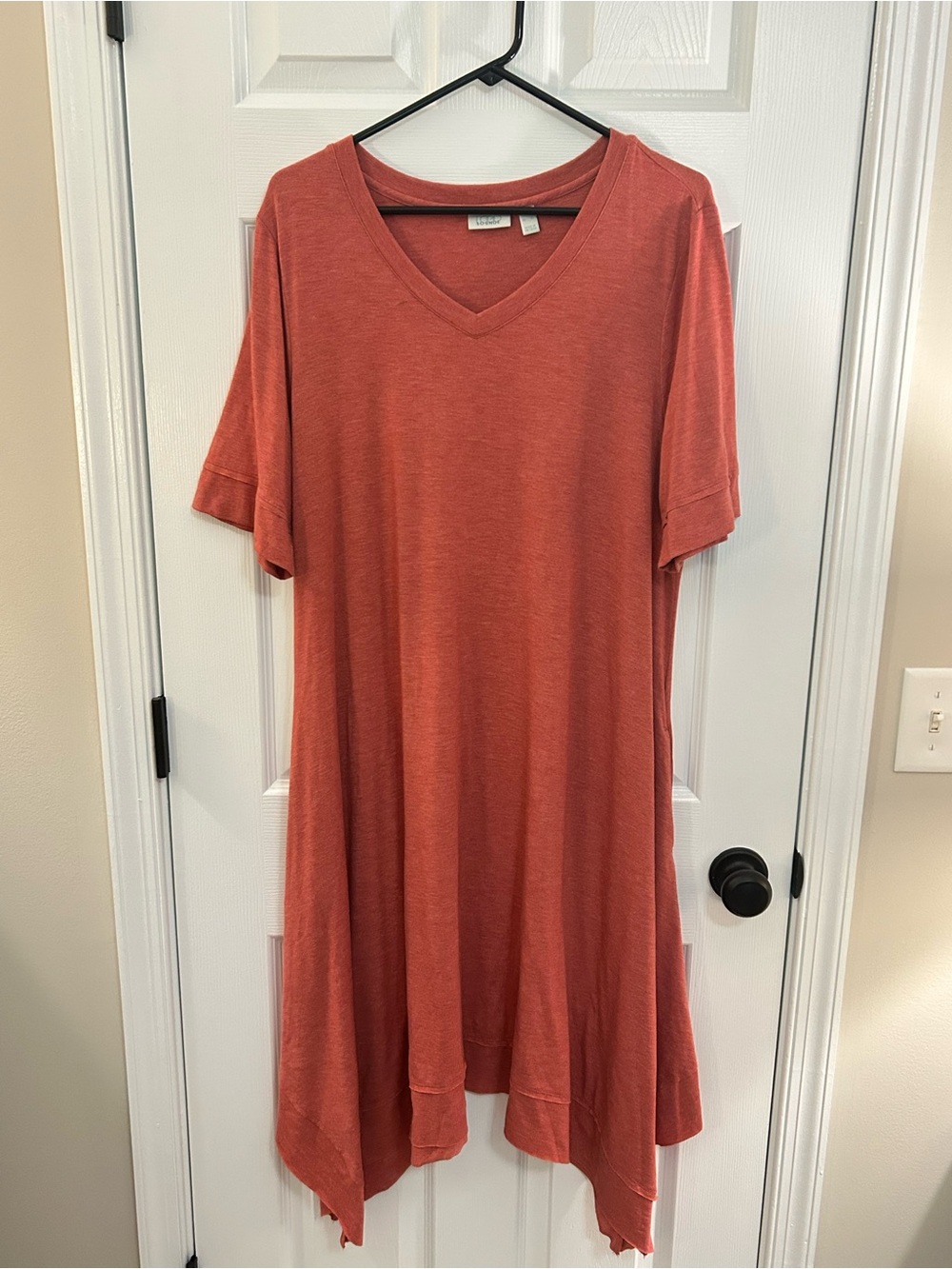 LOGO Lounge Sharkbite Hem V-Neck Knit Dress Coral Orange Size XL